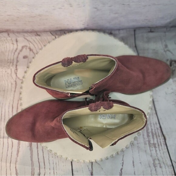 Karl Lagerfeld Paris Sixte Women's Burgundy Suede Ankle Boots Size 6.5M - Picture 10 of 16